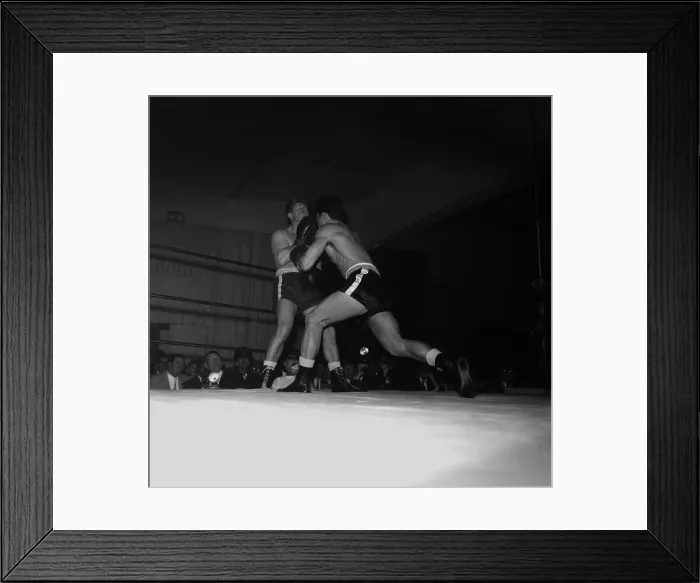Framed Print : Boxing. LOS ANGELES, CA - CIRCA 1957: A view of two boxers in a boxing Framed Print : Boxing. LOS ANGELES, CA - CIRCA 1957: A view of two boxers in a boxing