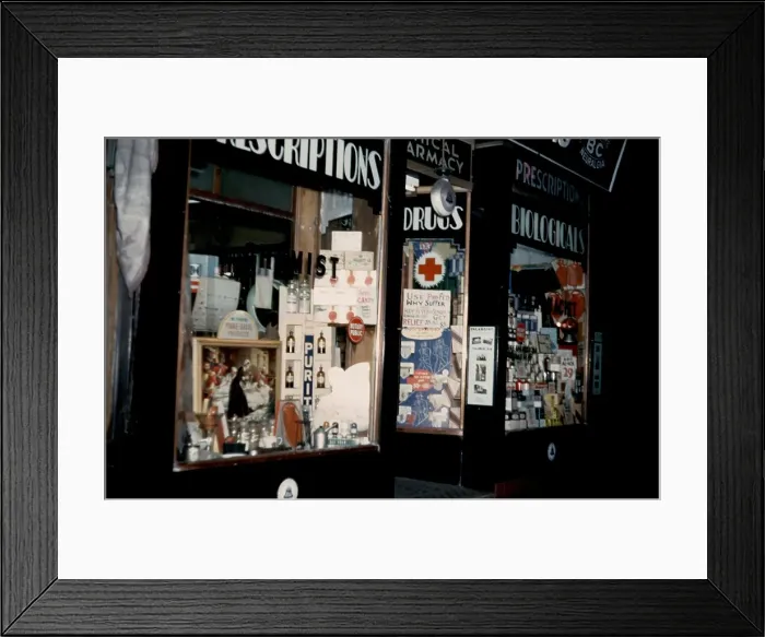 Framed Print : Pharmacy. NEW YORK - SEPTEMBER 1941: A view of the exterior of a Pharmacy Framed Print : Pharmacy. NEW YORK - SEPTEMBER 1941: A view of the exterior of a Pharmacy