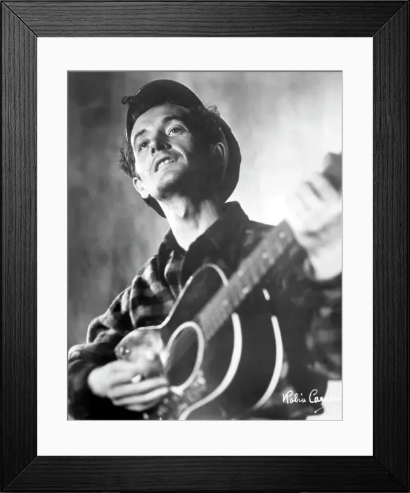 Framed Print : Woody Guthrie Portrait With Guitar Framed Print : Woody Guthrie Portrait With Guitar