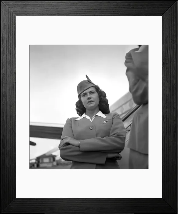 Framed Print : Pan Am. SAN JUAN, PUERTO RICO - CIRCA 1947: A Pan American Airways Stewardess Framed Print : Pan Am. SAN JUAN, PUERTO RICO - CIRCA 1947: A Pan American Airways Stewardess