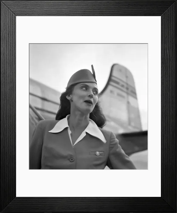 Framed Print : Pan Am. SAN JUAN, PUERTO RICO - CIRCA 1947: A Pan American Airways Stewardess Framed Print : Pan Am. SAN JUAN, PUERTO RICO - CIRCA 1947: A Pan American Airways Stewardess