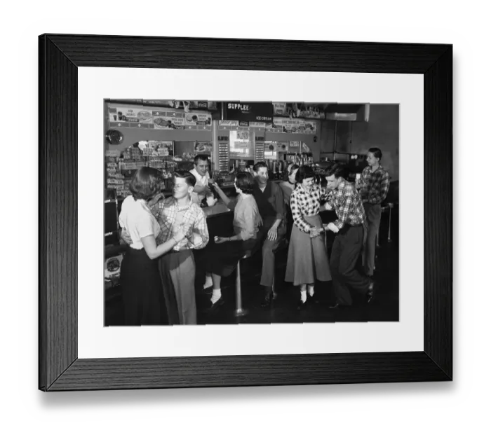 Framed Print : Malt Shop. CIRCA MID 1950's: 1950s, Teens dance Framed Print : Malt Shop. CIRCA MID 1950's: 1950s, Teens dance