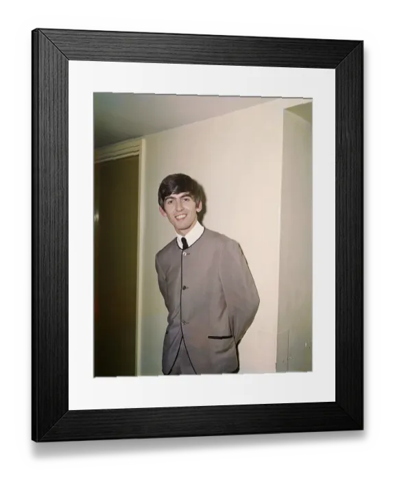 Framed Print : Portrait. LONDON - 1964: Guitarist George Harrison of the rock Framed Print : Portrait. LONDON - 1964: Guitarist George Harrison of the rock