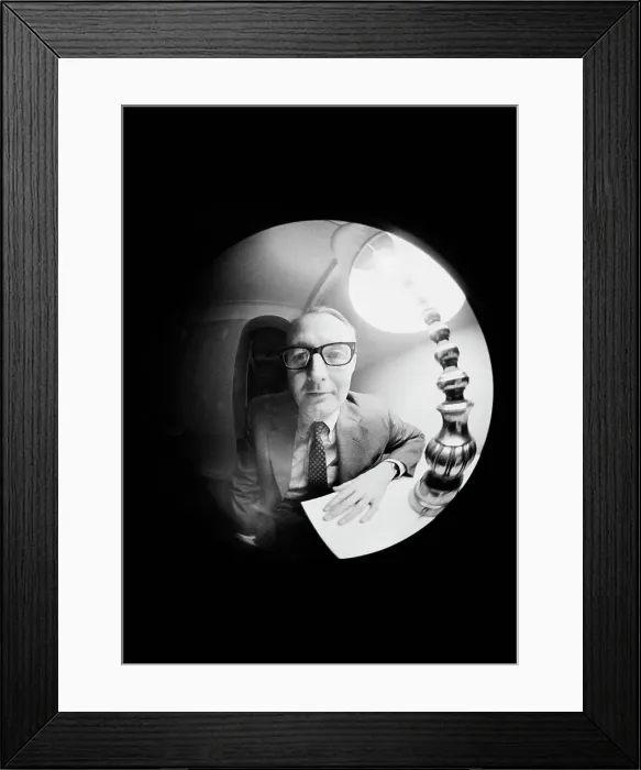 Framed Print : Fish-Eye. A man seen through a fish-eye lens, backstage during the Murray Framed Print : Fish-Eye. A man seen through a fish-eye lens, backstage during the Murray
