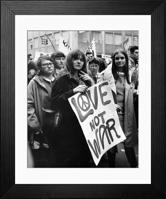 Framed Print : Love Not War Protest Sign Framed Print : Love Not War Protest Sign