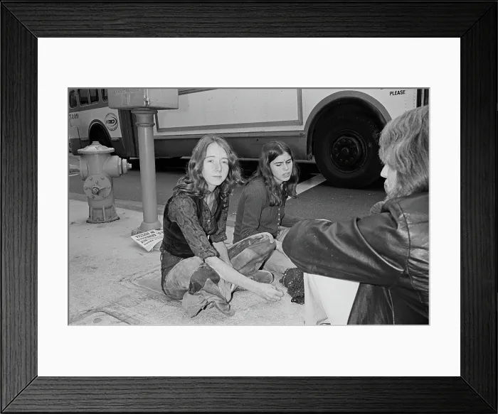 Framed Print : Manson Family Members outside Court Framed Print : Manson Family Members outside Court