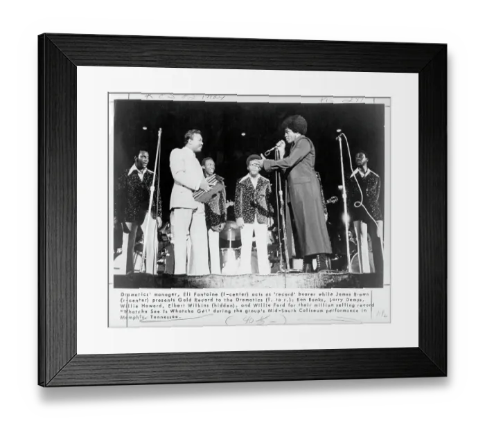 Framed Print : James Brown Presents The Dramatics With A Gold Record Framed Print : James Brown Presents The Dramatics With A Gold Record