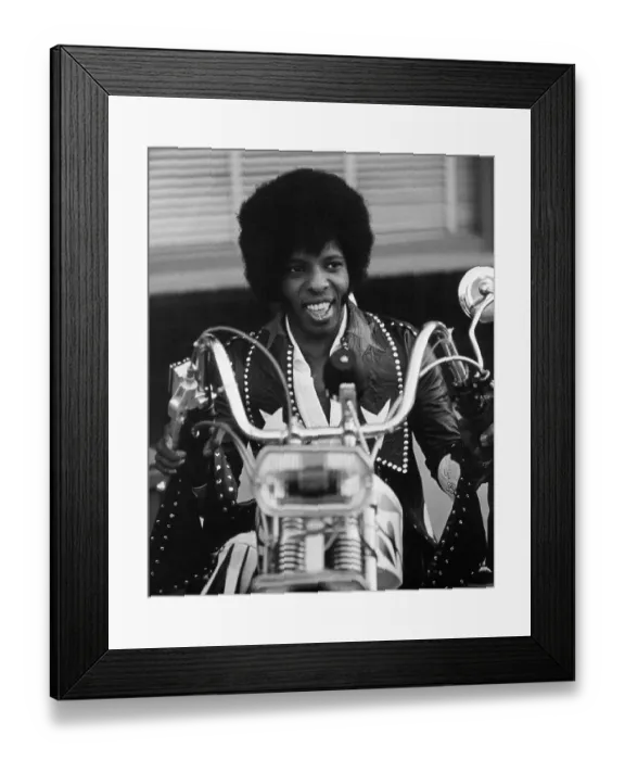 Framed Print : Sly Stone On His Motorcycle Framed Print : Sly Stone On His Motorcycle