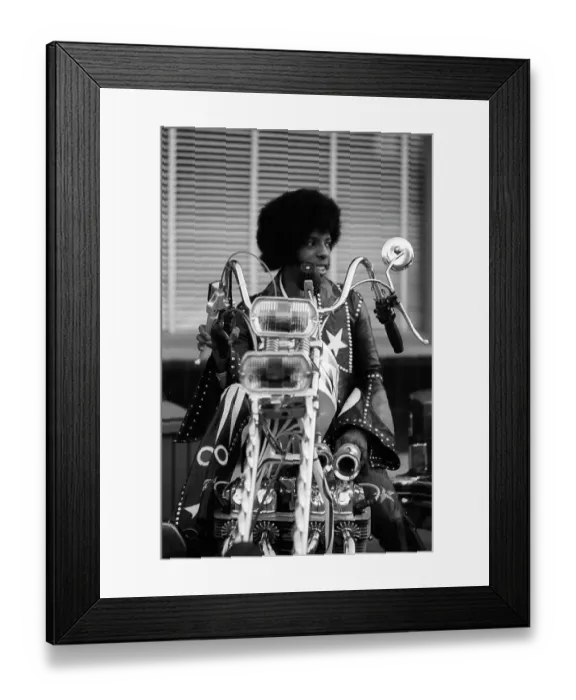 Framed Print : Sly Stone On A Motorcycle Framed Print : Sly Stone On A Motorcycle