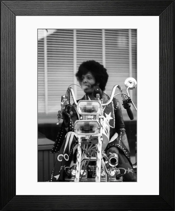 Framed Print : Sly Stone On A Motorcycle Framed Print : Sly Stone On A Motorcycle