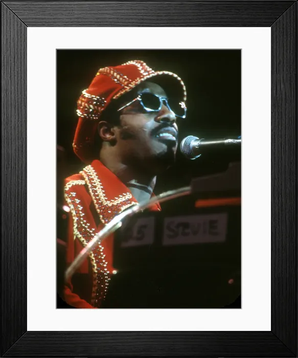 Framed Print : Stevie Wonder Performing in Red Hat