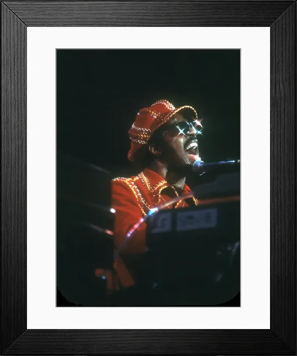 Framed Print : Stevie Wonder Performing in Red Hat