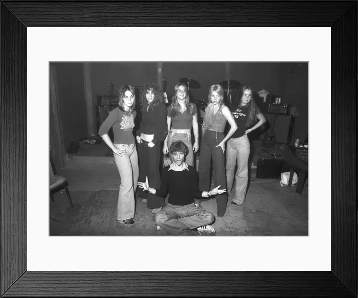 Framed Print : Rock band The Runaways with their producer Kim Fowley Framed Print : Rock band The Runaways with their producer Kim Fowley
