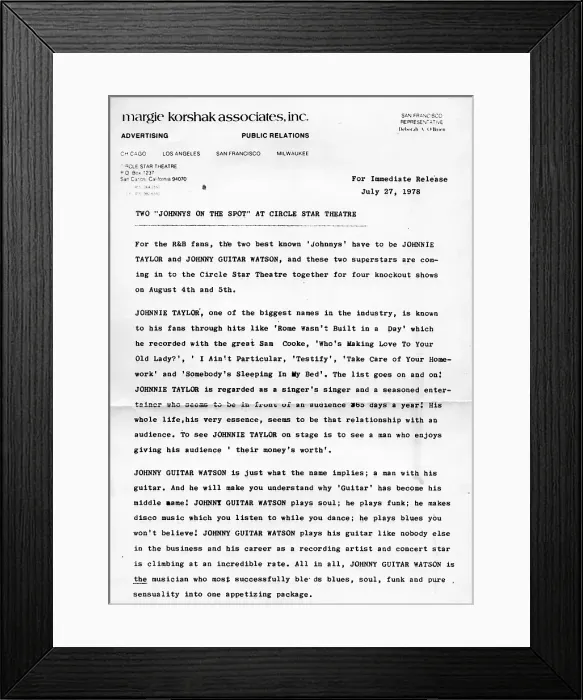 Framed Print : Johnnie Taylor And Johnny Guitar Watson Press Release Framed Print : Johnnie Taylor And Johnny Guitar Watson Press Release