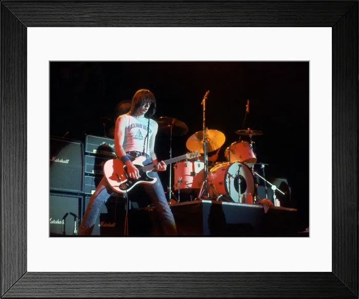 Framed Print : Johnny Ramone Performing Wearing Rockaway Beach T-Shirt Framed Print : Johnny Ramone Performing Wearing Rockaway Beach T-Shirt