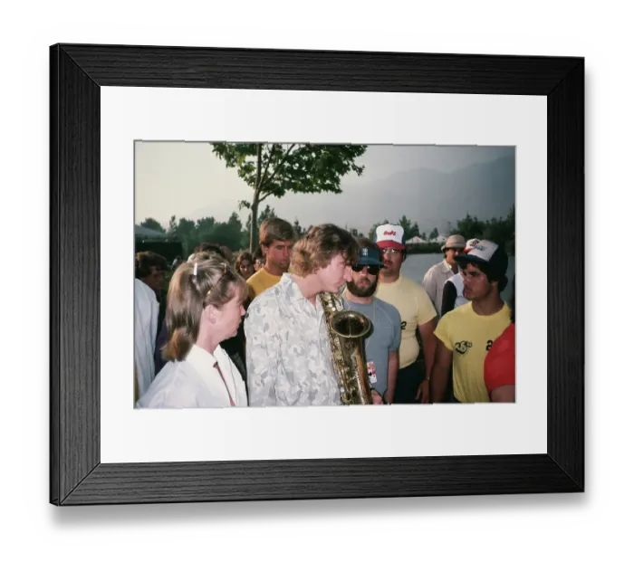 Framed Print : Joe Walsh. American rock guitarist Joe Walsh holding a saxophone at the Framed Print : Joe Walsh. American rock guitarist Joe Walsh holding a saxophone at the