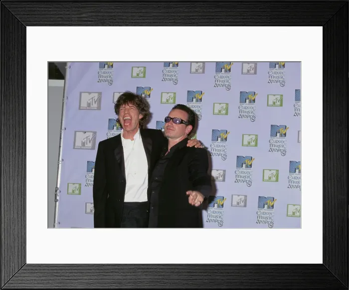 Framed Print : Mick Jagger And Bono Attend 1999 MTV EMA Framed Print : Mick Jagger And Bono Attend 1999 MTV EMA