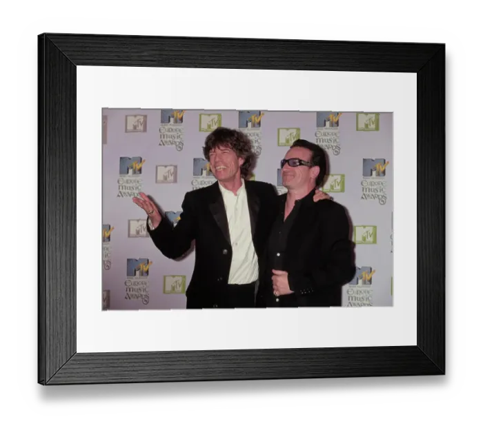 Framed Print : Mick Jagger And Bono Attend 1999 MTV EMA Framed Print : Mick Jagger And Bono Attend 1999 MTV EMA