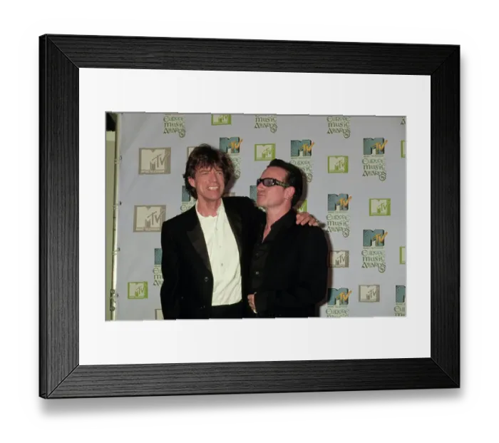 Framed Print : Mick Jagger And Bono Attend 1999 MTV EMA Framed Print : Mick Jagger And Bono Attend 1999 MTV EMA