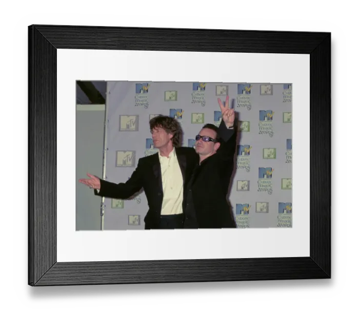 Framed Print : Mick Jagger And Bono Attend 1999 MTV EMA Framed Print : Mick Jagger And Bono Attend 1999 MTV EMA