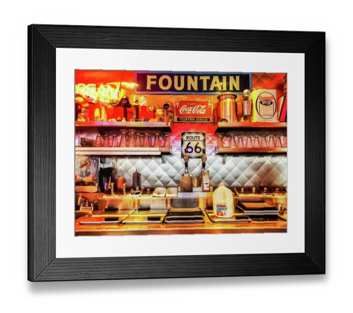 Framed Print : Lit inside wall at 66 Diner (Route 66) Framed Print : Lit inside wall at 66 Diner (Route 66)