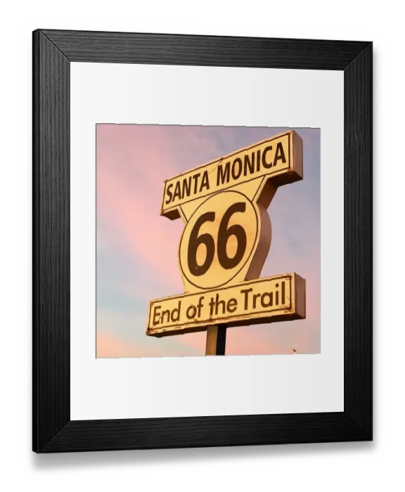 Framed Print : Route 66 End of Trail Sign in Santa Monica sunset Framed Print : Route 66 End of Trail Sign in Santa Monica sunset