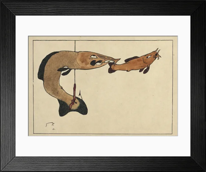 Framed Print : Untitled (Two fishes, one on a hook), 1901. Artist: Klee, Paul (1879-1940) Framed Print : Untitled (Two fishes, one on a hook), 1901. Artist: Klee, Paul (1879-1940)