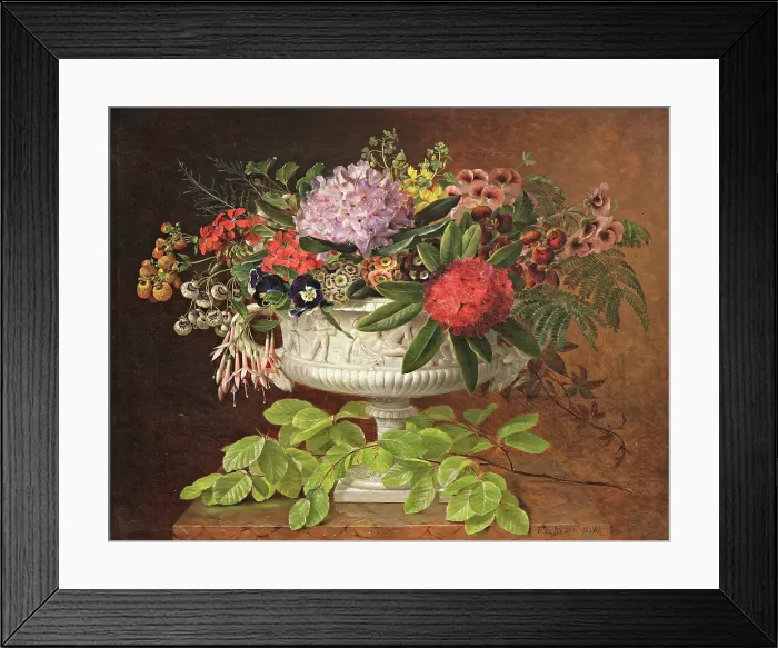 Framed Print : Flowers In A Centrepiece On A Marble Windowsill With A Beech Branch Framed Print : Flowers In A Centrepiece On A Marble Windowsill With A Beech Branch