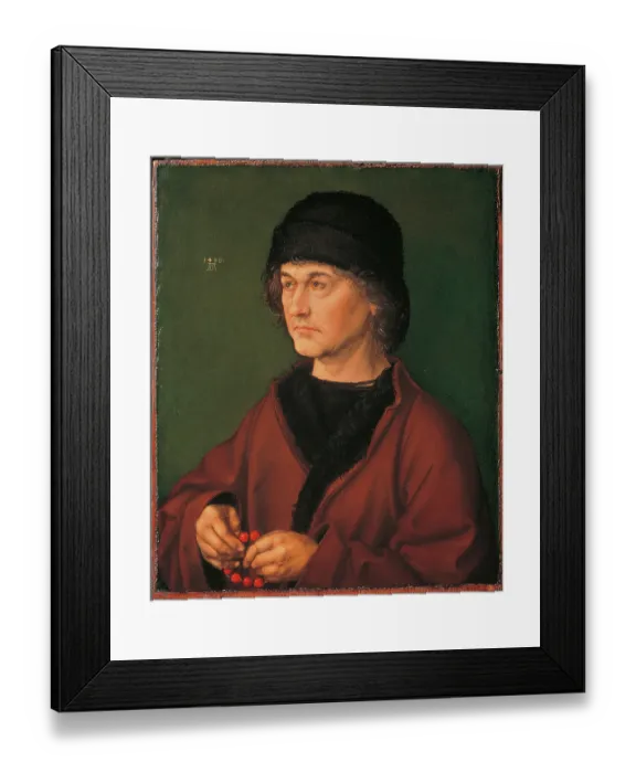 Framed Print : Portrait of his Father Albrecht the Elder with the Crown of Rosary, by Albrecht Drer, 1490, 15th Century, oil on panel, cm 47 x 39 Framed Print : Portrait of his Father Albrecht the Elder with the Crown of Rosary, by Albrecht Drer, 1490, 15th Century, oil on panel, cm 47 x 39