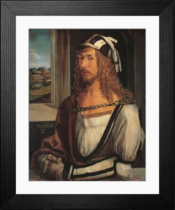 Framed Print : Self portrait, by copy from Albrecht Drer, 1600 - 1650, 17th Century, oil on panel, cm 52 x 41 Framed Print : Self portrait, by copy from Albrecht Drer, 1600 - 1650, 17th Century, oil on panel, cm 52 x 41