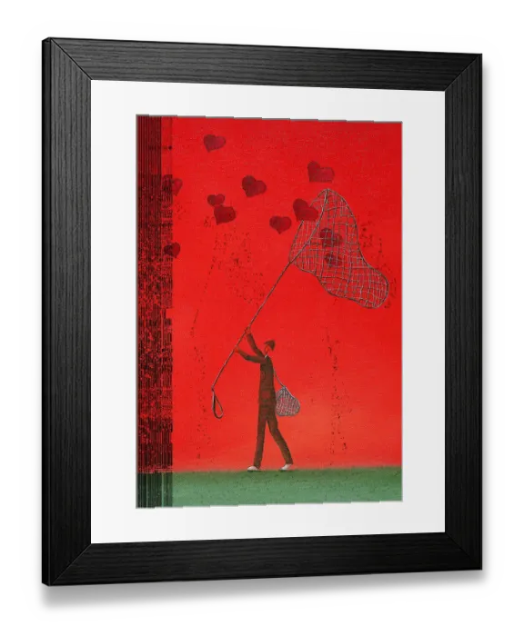 Framed Print : Man Catching Heart Shapes With a Net Framed Print : Man Catching Heart Shapes With a Net
