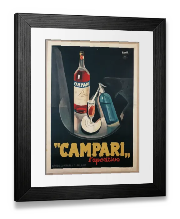 Framed Print : Poster Advertising Campari laperitivo, by Marcello Nizzoli, 1926, 20th Century, print, cm 200 x 140 Framed Print : Poster Advertising Campari laperitivo, by Marcello Nizzoli, 1926, 20th Century, print, cm 200 x 140