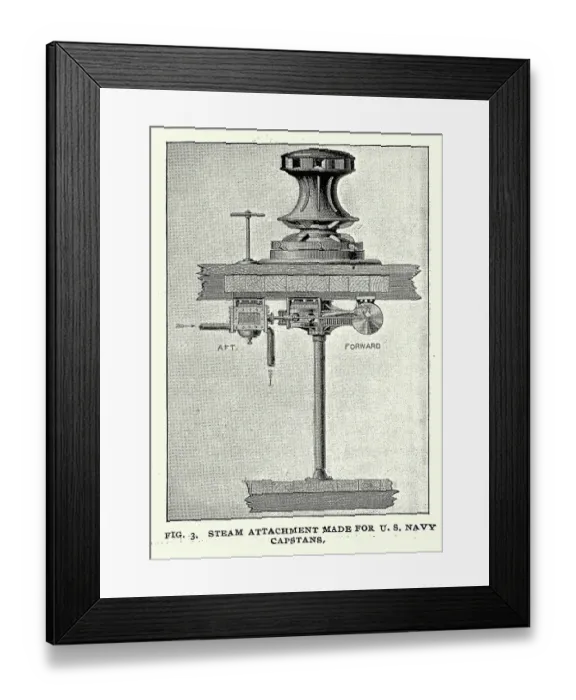 Framed Print : Maritime History, US Navy Ship's windlass or capstan with steam attachment, 19th Century, Vintage illustration Framed Print : Maritime History, US Navy Ship's windlass or capstan with steam attachment, 19th Century, Vintage illustration