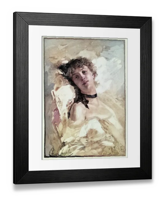 Framed Print : Portrait of a beautiful woman with ribbon tied round her neck, L'age D'or, Charles Joshua Chaplin, Victorian, French, 1890, 19th Century Framed Print : Portrait of a beautiful woman with ribbon tied round her neck, L'age D'or, Charles Joshua Chaplin, Victorian, French, 1890, 19th Century
