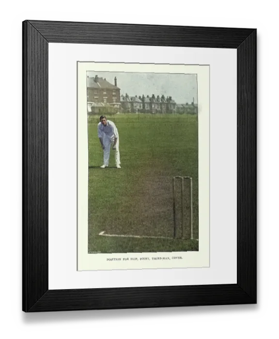Framed Print : History of Cricket, Fielder for slip, point, third man, cover, 19th Century vintage photograph, Victorian sports
