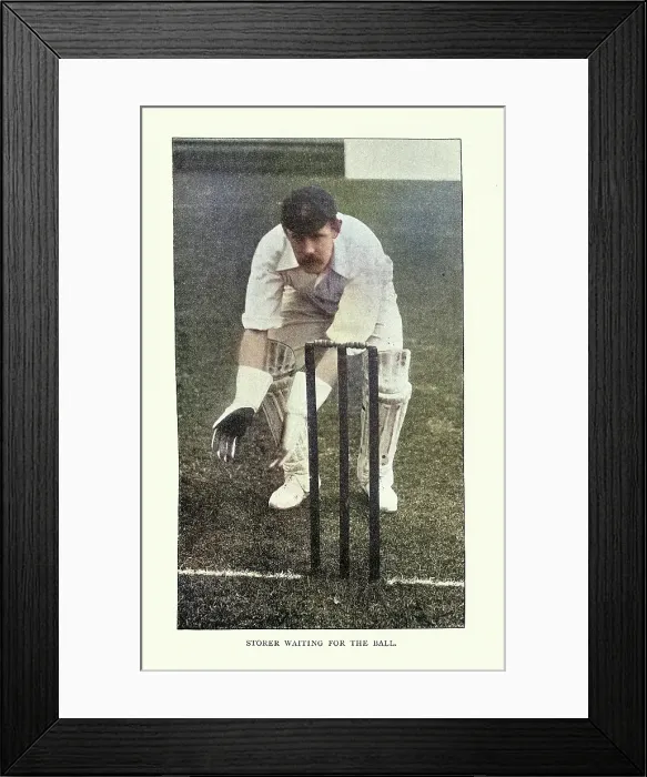 Framed Print : History of Cricket, Wicketkeeper at the wicket, 19th Century vintage photograph, Victorian sports