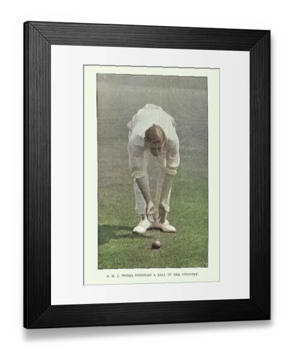 Framed Print : History of Cricket, Fielder stopping the ball, 19th Century vintage photograph