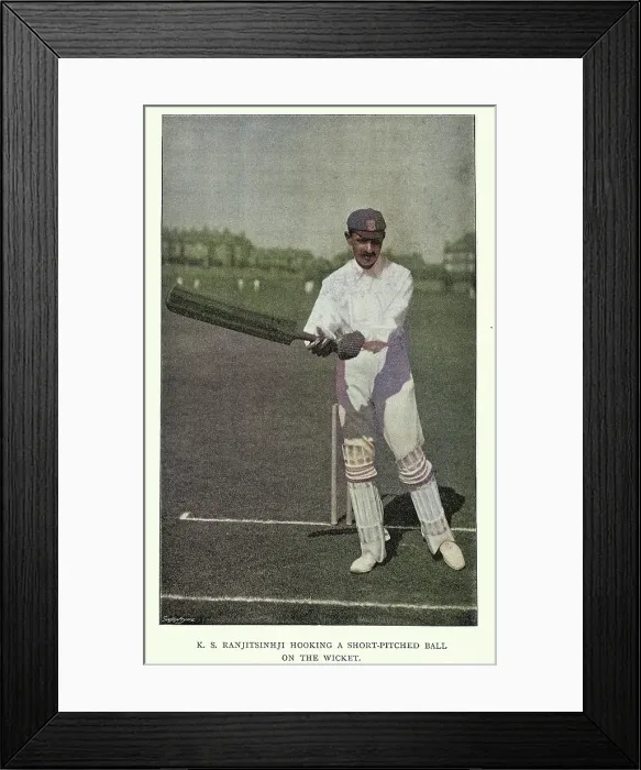 Framed Print : Cricket batsman hooking short pitched ball on the wicket, K. S. Ranjitsinhji, 19th Century vintage photograph Framed Print : Cricket batsman hooking short pitched ball on the wicket, K. S. Ranjitsinhji, 19th Century vintage photograph