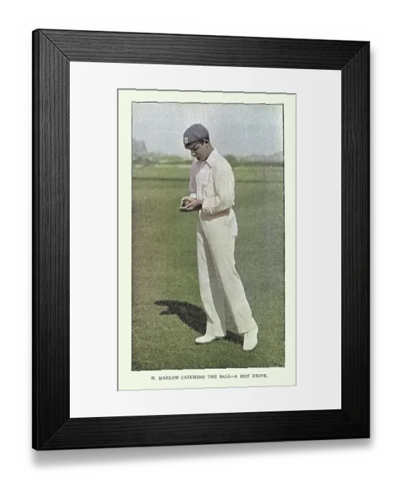 Framed Print : History of Cricket, Fielder catching the ball high, 19th Century vintage photograph