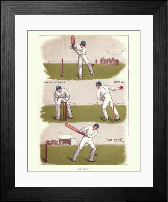 Framed Print : Victorian cricket players, Batsman, Wicket keeper, Bowler Framed Print : Victorian cricket players, Batsman, Wicket keeper, Bowler