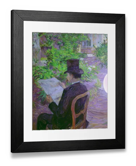Framed Print : Désiré Dihau Reading a Newspaper in the Garden (Désiré Dihau, lecture d'un journal dans le jardin), by Henri de Toulouse-Lautrec, 1890, 19th Century, oil on canvas, 56 x 45 cm Framed Print : Désiré Dihau Reading a Newspaper in the Garden (Désiré Dihau, lecture d'un journal dans le jardin), by Henri de Toulouse-Lautrec, 1890, 19th Century, oil on canvas, 56 x 45 cm