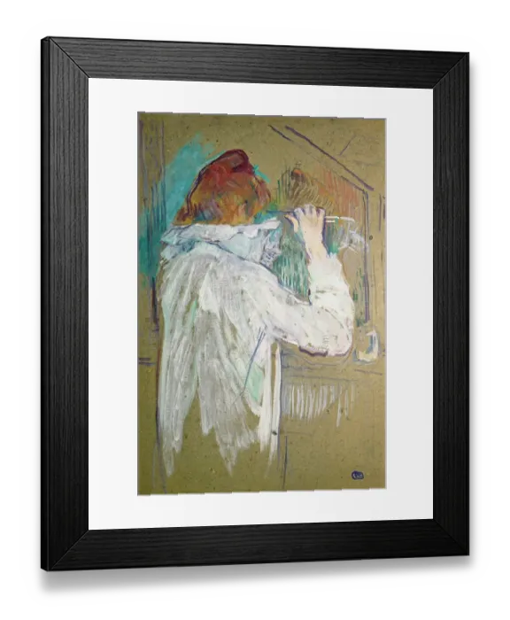 Framed Print : Woman curling her hair (Femme se frisant), by Henri de Toulouse-Lautrec, 1891, 19th Century, oil on cardboard, 54 x 36 cm Framed Print : Woman curling her hair (Femme se frisant), by Henri de Toulouse-Lautrec, 1891, 19th Century, oil on cardboard, 54 x 36 cm