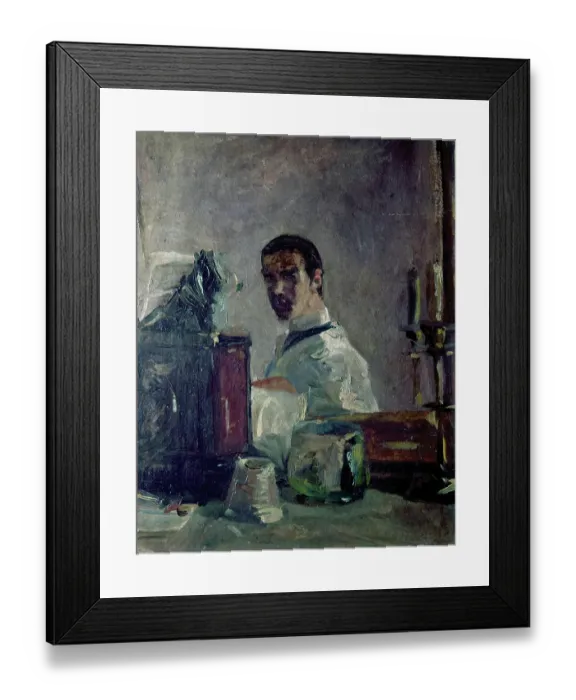 Framed Print : Portait of Lautrec in front of a mirror (Portrait de Lautrec devant une glace), by Henri de Toulouse-Lautrec, 1880, 19th Century, oil on cardboard, 40 x 32 cm Framed Print : Portait of Lautrec in front of a mirror (Portrait de Lautrec devant une glace), by Henri de Toulouse-Lautrec, 1880, 19th Century, oil on cardboard, 40 x 32 cm