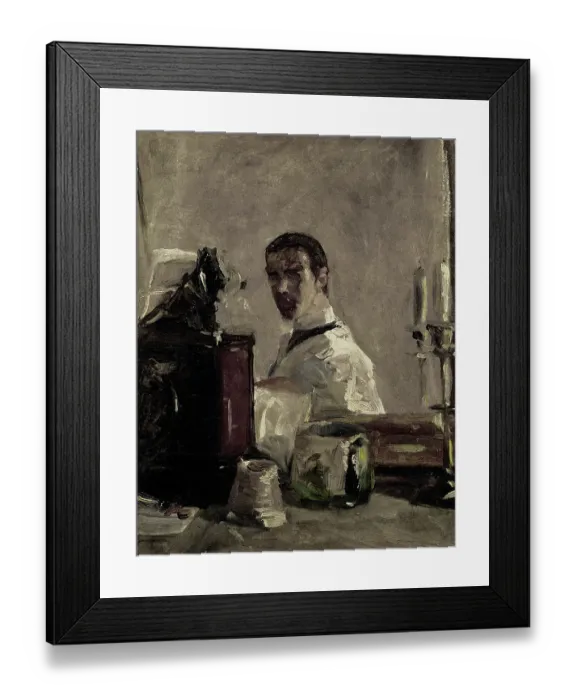 Framed Print : Self-portrait in front of a mirror. Artist: Toulouse-Lautrec, Henri, de (1864-1901)