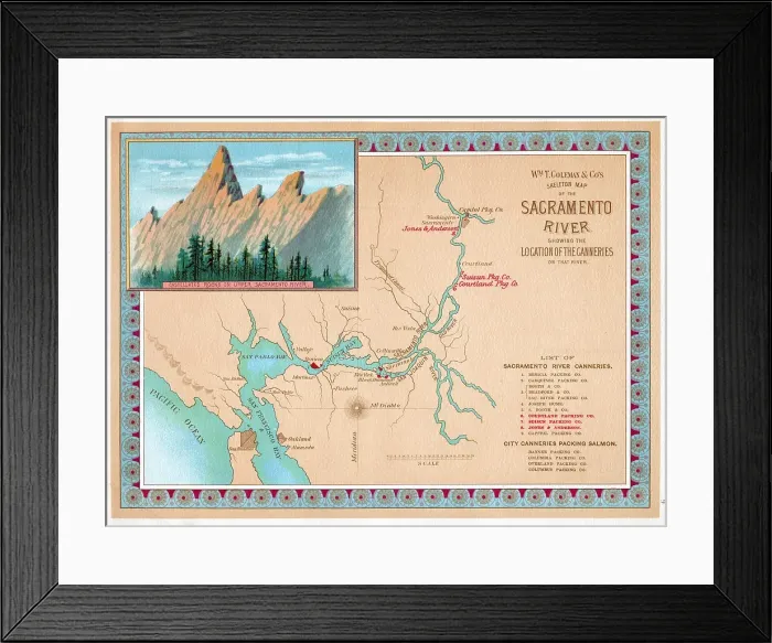 Framed Print : Wm T Coleman Sacto River Map Framed Print : Wm T Coleman Sacto River Map