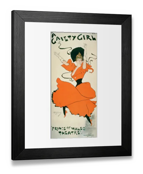 Framed Print : Vintage poster of exuberant woman in red dress dancing