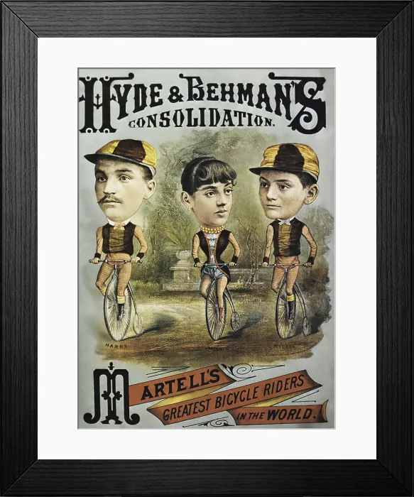 Framed Print : Vintage poster of performers on penny-farthing bicycles Framed Print : Vintage poster of performers on penny-farthing bicycles