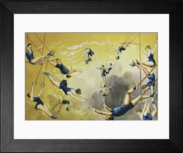 Framed Print : Vintage poster of circus acrobats performing stunts Framed Print : Vintage poster of circus acrobats performing stunts
