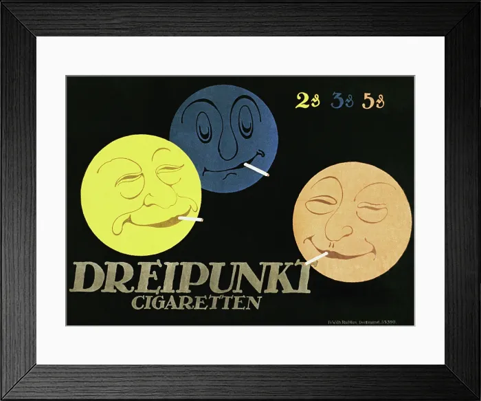 Framed Print : Vintage poster of three colorful moons smoking Framed Print : Vintage poster of three colorful moons smoking