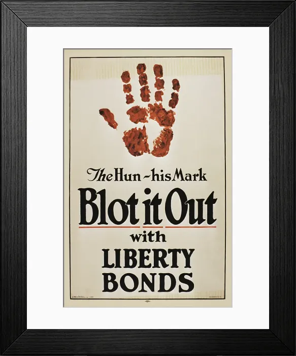 Framed Print : Vintage war poster of red hand imprint Framed Print : Vintage war poster of red hand imprint